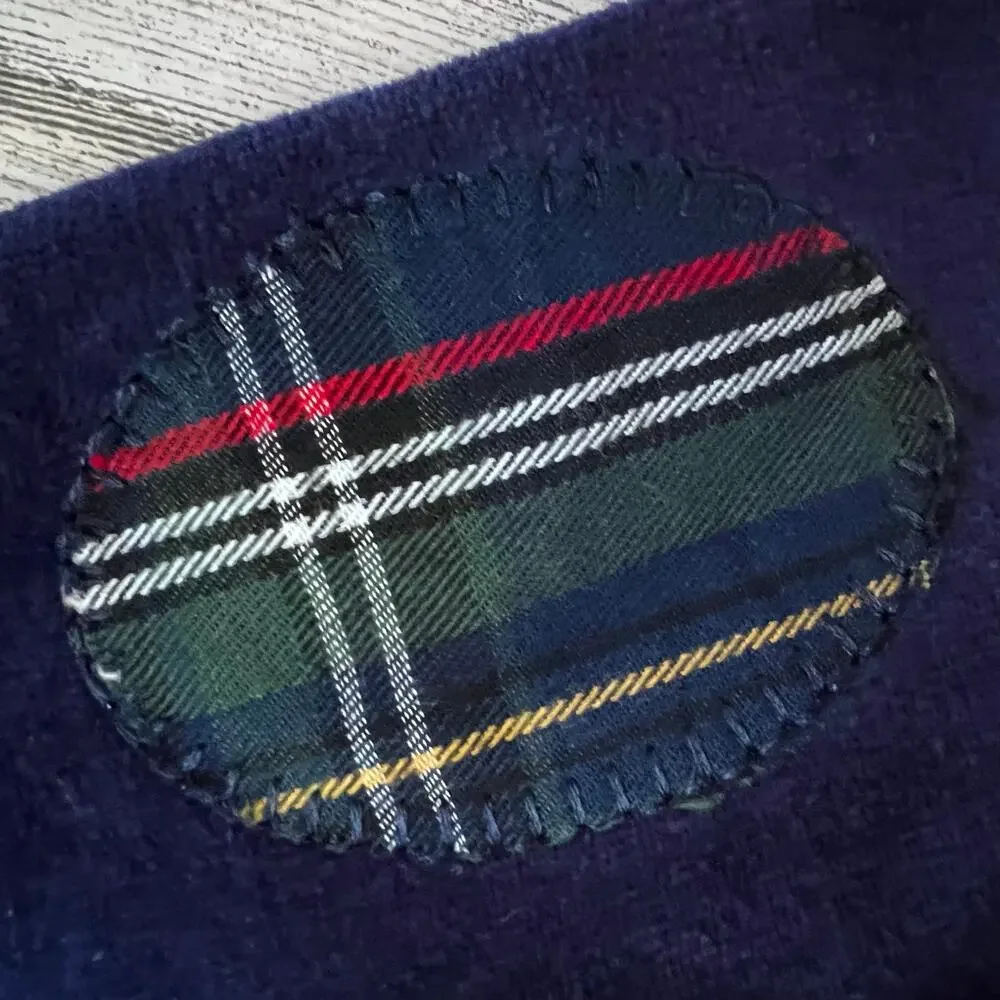 Mud Pie One Piece Baby Boys 6-9M Navy Velour Romper Plaid Patch Shawl Collar New